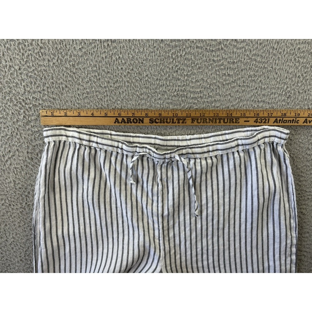 Chicos Linen Pants Womens 2/Large Striped White Black Pull-On Drawstring Beach‎ - Picture 6 of 10